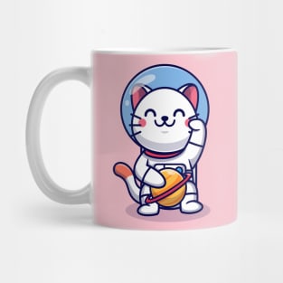 Cute Cat Astronaut With Planet Cartoon Mug